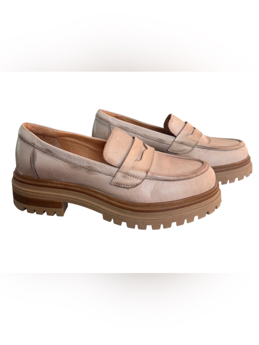 Miz Mooz Legend Chunky Leather Loafer Beige Antique Burnish Women’s 7.5-8